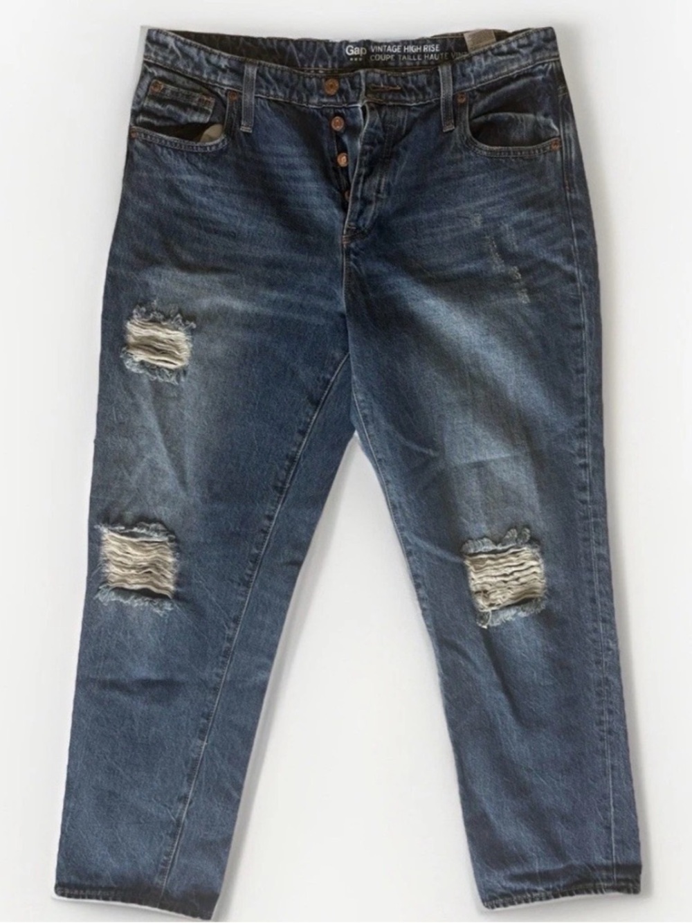 Gap Vintage High Rise Straight Distressed Blue Denim Jeans Women’s size 8 28